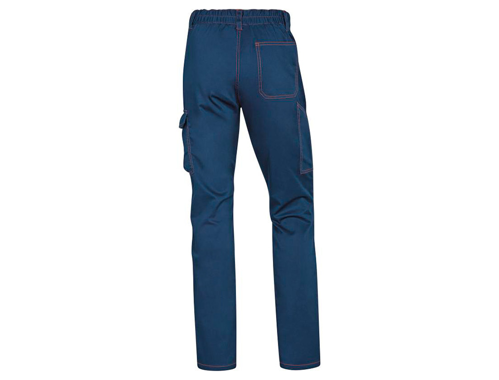 PANTALON DE TRABAJO DELTAPLUS CINTURA ELASTICA 5 BOLSILLOS COLOR AZUL MARINO / NARANJA TALLA XXL