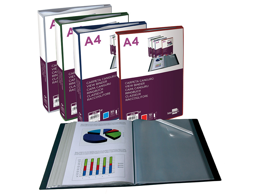 CARPETA LIDERPAPEL 10 FUNDAS CANGURO PP DIN A4 TRANSPARENTEPORTADA Y LOMO PERSONALIZABLE