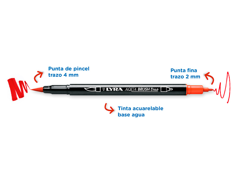 ROTULADOR LYRA AQUA BRUSH ACUARELABLE DOBLE PUNTA Y PINCEL TONOS PRIMARIOS BLISTER DE 6 UNIDADES