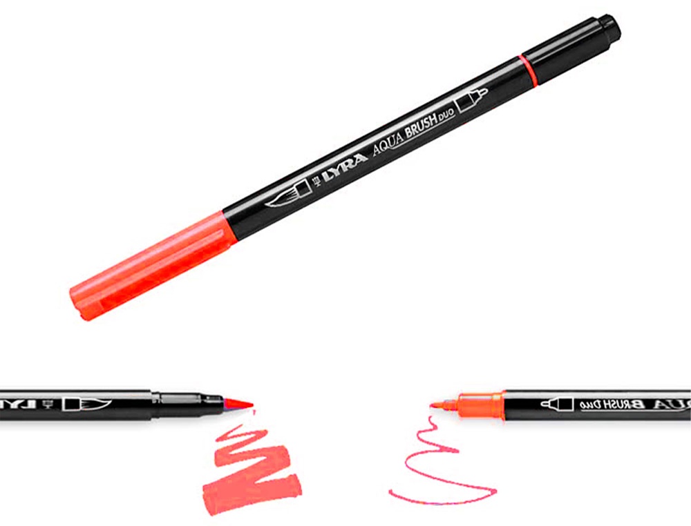 ROTULADOR LYRA AQUA BRUSH ACUARELABLE DOBLE PUNTA Y PINCEL TONOS PRIMARIOS BLISTER DE 6 UNIDADES