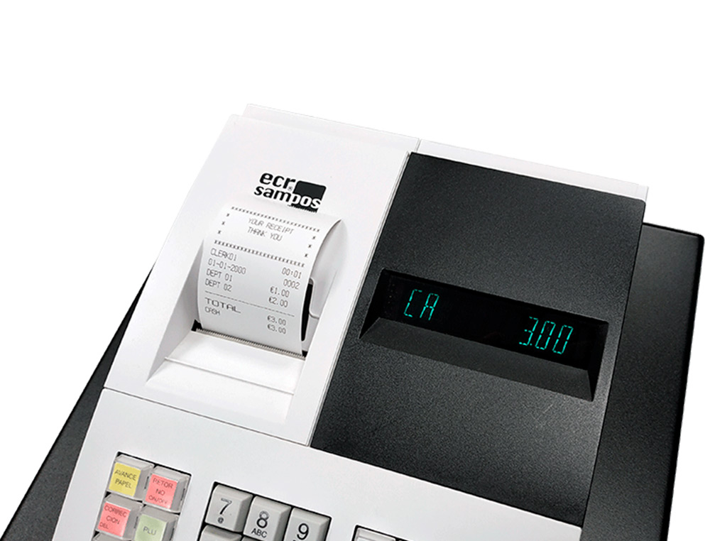 REGISTRADORA ECR SAMPOS ER-057 S BLANCA 14 DEPARTAMENTOS DISPLAY VFD ANTIREFLEJOS CONFORME