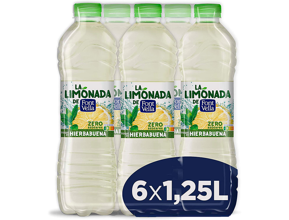 AGUA MINERAL NATURAL FONT VELLA LIMONADA ZERO CON ZUMO DE LIMON BOTELLA 1,25 L
