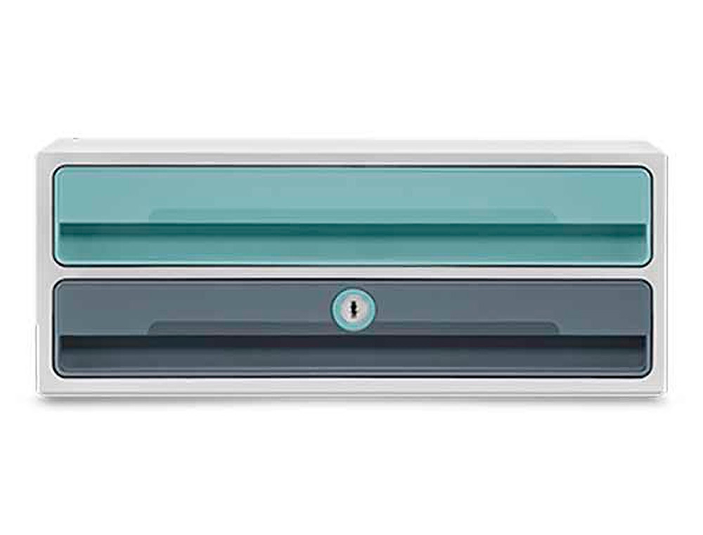 FICHERO CAJONES DE SOBREMESA CEP MOOV UP RECICLADO 80% CON CERRADURA 2 CAJONES COLOR AZUL/GRIS 275X369X146 MM