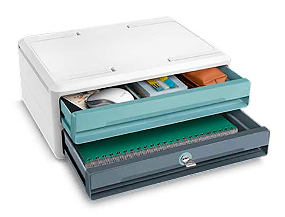 FICHERO CAJONES DE SOBREMESA CEP MOOV UP RECICLADO 80% CON CERRADURA 2 CAJONES COLOR AZUL/GRIS 275X369X146 MM