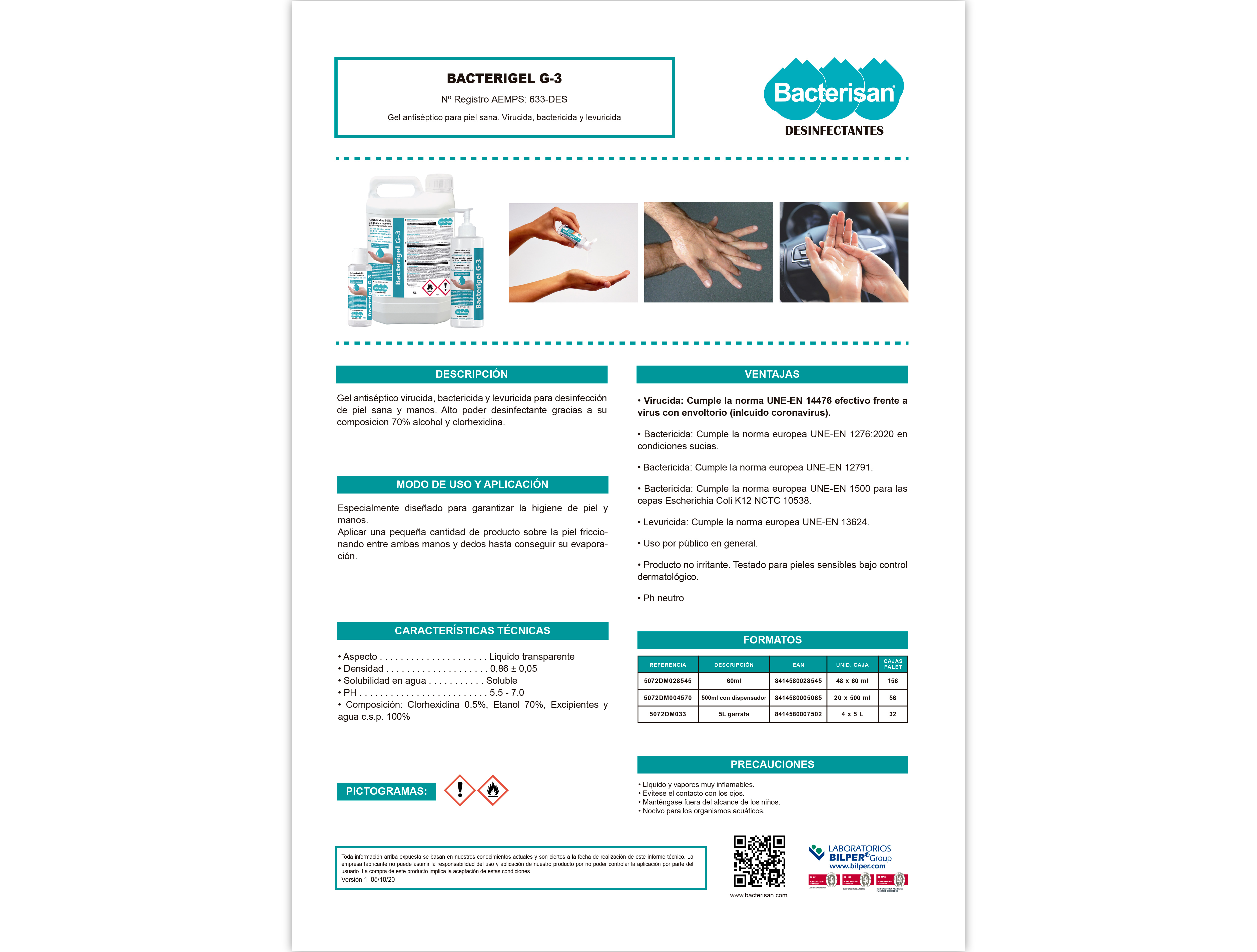 LIMPIADOR HIGIENIZANTE DESINFECTANTE GERMOSAN BP3 PARA SUPERFICIES Y MOBILIARIO BOTE PULVERIZADOR 60 ML