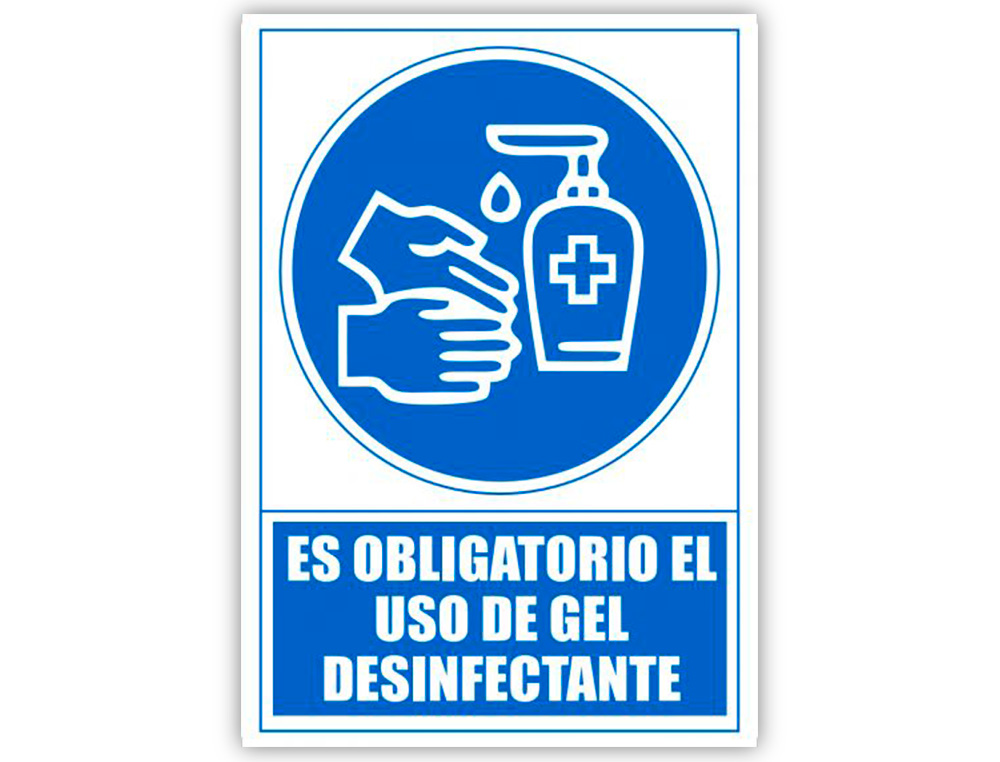 PICTOGRAMA ARCHIVO 2000 OBLIGATORIO EL USO DE GEL DESINFECTANTE PVC COLOR AZUL 210X297 MM