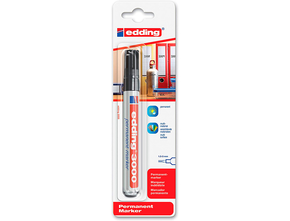 ROTULADOR EDDING MARCADOR PERMANENTE 3000 NEGRO N.1 PUNTA REDONDA 1,5-3 MM BLISTER DE 1 UNIDAD