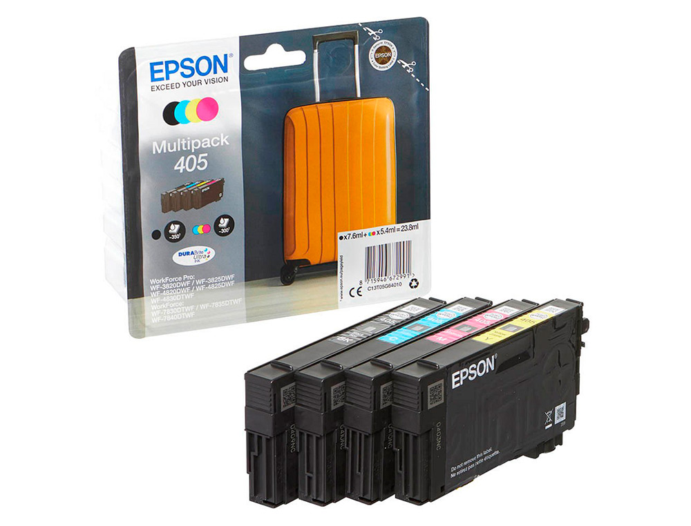 INK-JET EPSON 405 WF-3820DWF / WF-4820DWF / WF-7830DTWF / WF-7840DTWF ALTA CAPACIDAD PACK DE 4 COLORES