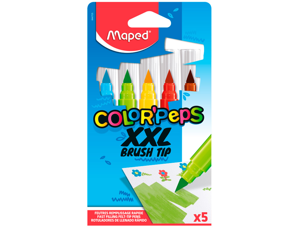 ROTULADOR MAPED COLOR PEPS JUMBO PUNTA PINCEL CAJA DE 5 COLORES SURTIDOS