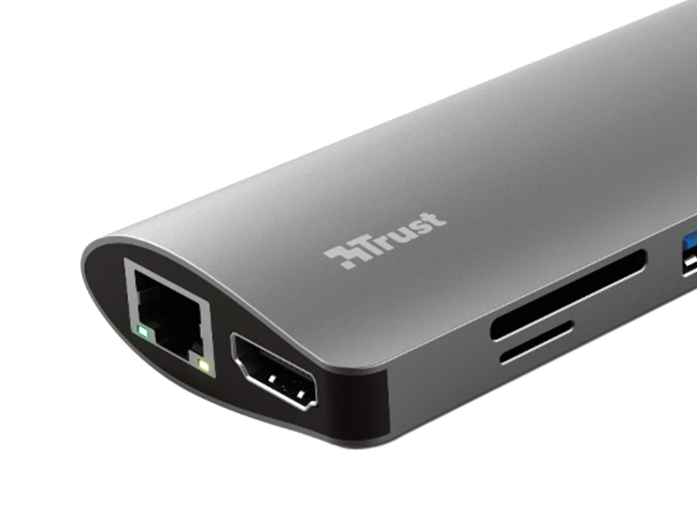 ADAPTADOR TRUST DALYX 7 EN 1 MULTIPUERTO USB-C / HDMI / 2X USB-A / NETWORK / MICRO / MICRO SD / ETHERNET