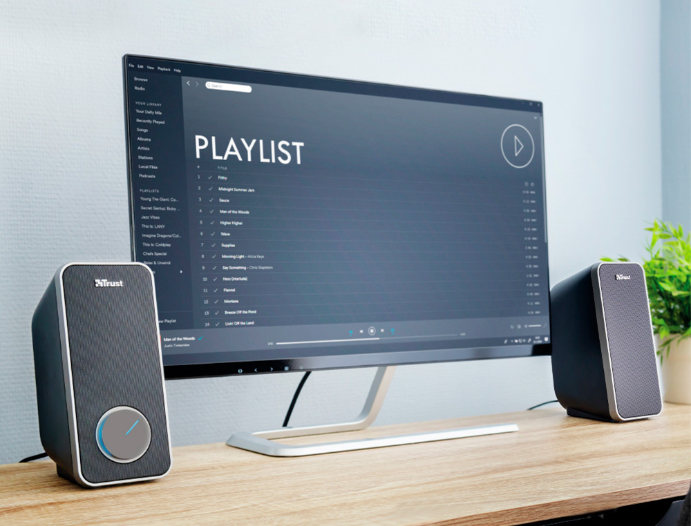 ALTAVOCES TRUST ARYS 2.0 POTENCIA MAXIMA 28W CONTROL DE VOLUMEN Y CONEXION AURICULARES USB COLOR NEGRO