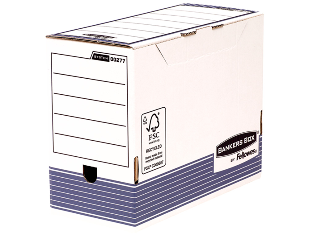 CAJA ARCHIVO DEFINITIVO FELLOWES A4 CARTON RECICLADO 100% LOMO 150 MM MONTAJE AUTOMATICO COLOR AZUL