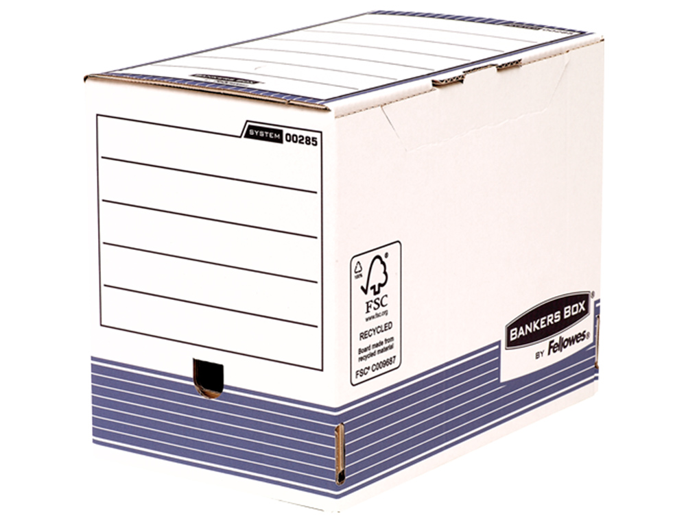 CAJA ARCHIVO DEFINITIVO FELLOWES A4 CARTON RECICLADO 100% LOMO 200 MM MONTAJE AUTOMATICO COLOR AZUL