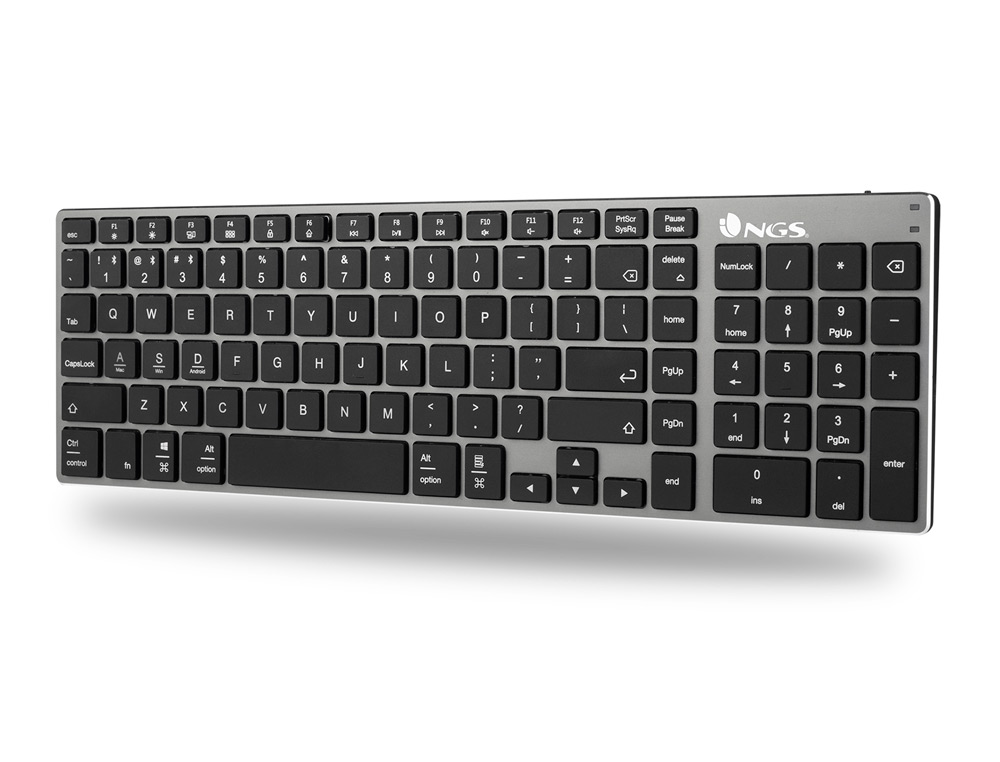 TECLADO NGS FORTUNE MULTIMODE INALAMBRICO 12 TECLAS MULTIMEDIA COLOR ALUMINIO 364X116X14 MM