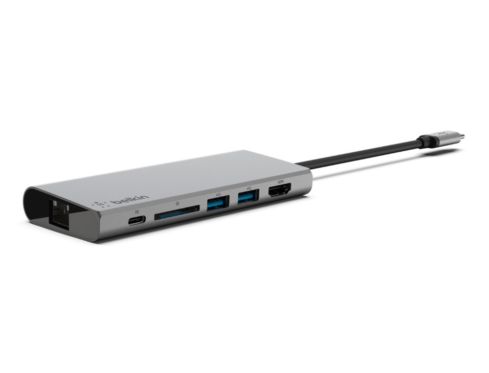 ADAPTADOR BELKIN AVC008BTSGY MULTIPUERTO USB-C A ETHERNET / USB-C / USB-A / HDMI / SD COLOR GRIS