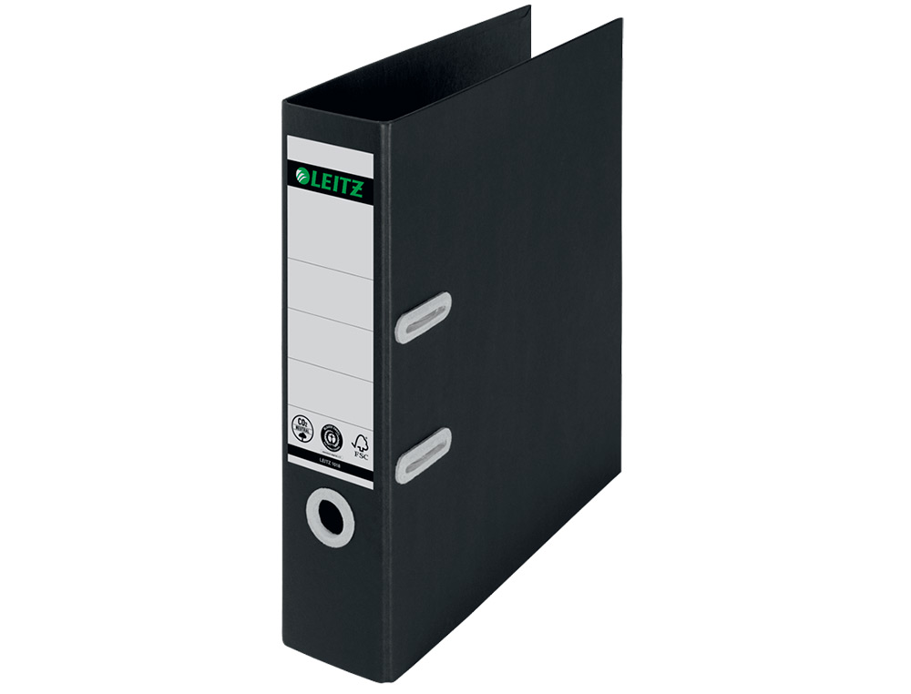 ARCHIVADOR DE PALANCA LEITZ RECYCLE DIN A4 CARTON RECICLADO Y RECICLABLE 100% 180 LOMO 80 MM NEGRO