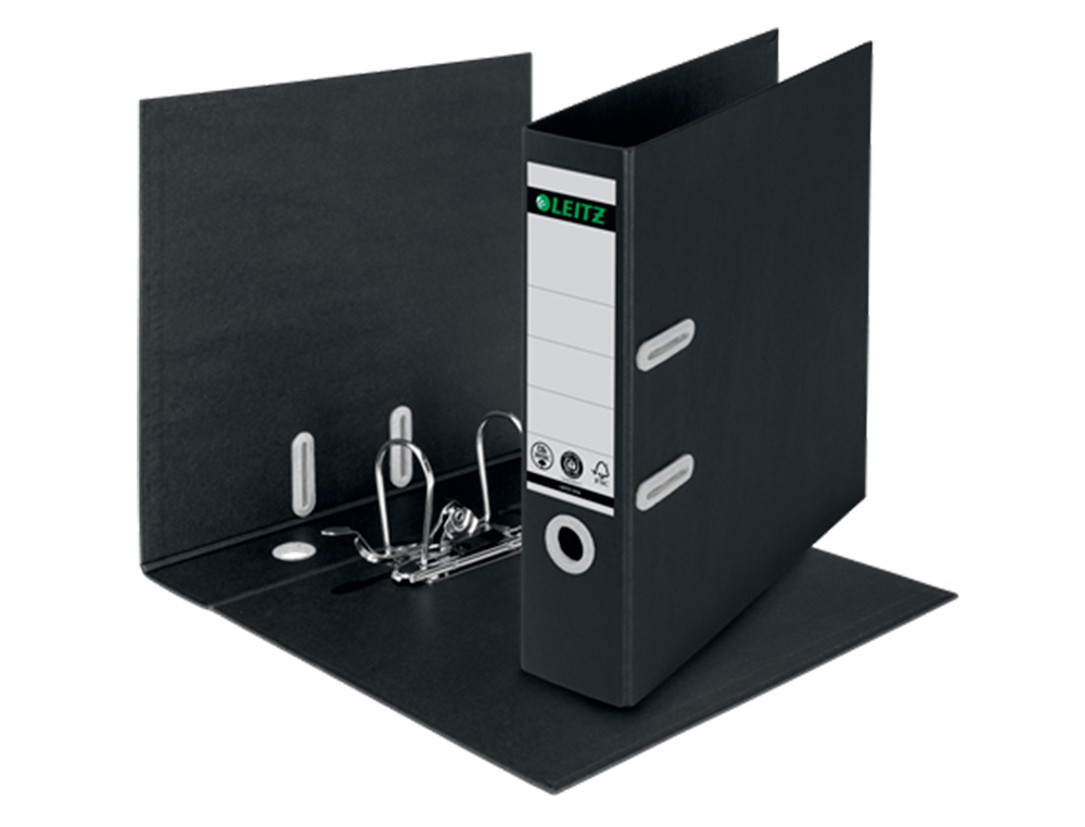 ARCHIVADOR DE PALANCA LEITZ RECYCLE DIN A4 CARTON RECICLADO Y RECICLABLE 100% 180 LOMO 80 MM NEGRO