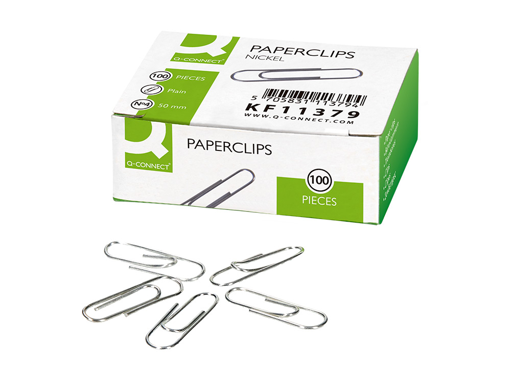 CLIPS NIQUELADOS Q-CONNECT N 4 PLANOS 50 MM CAJA DE 100 UNIDADES