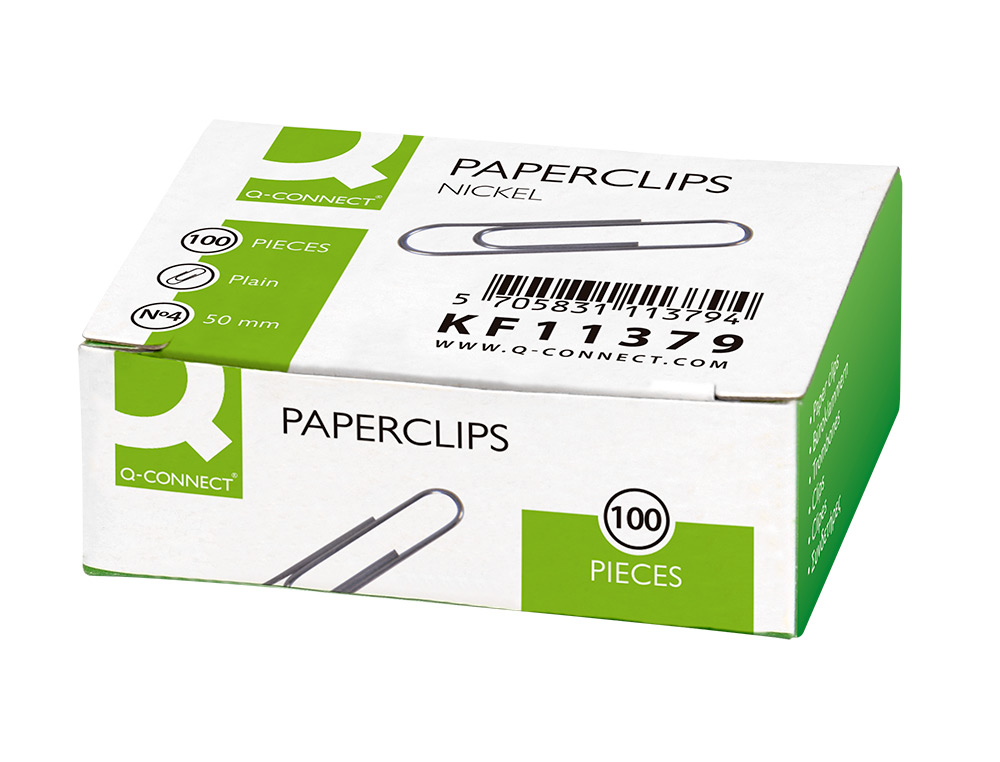 CLIPS NIQUELADOS Q-CONNECT N 4 PLANOS 50 MM CAJA DE 100 UNIDADES
