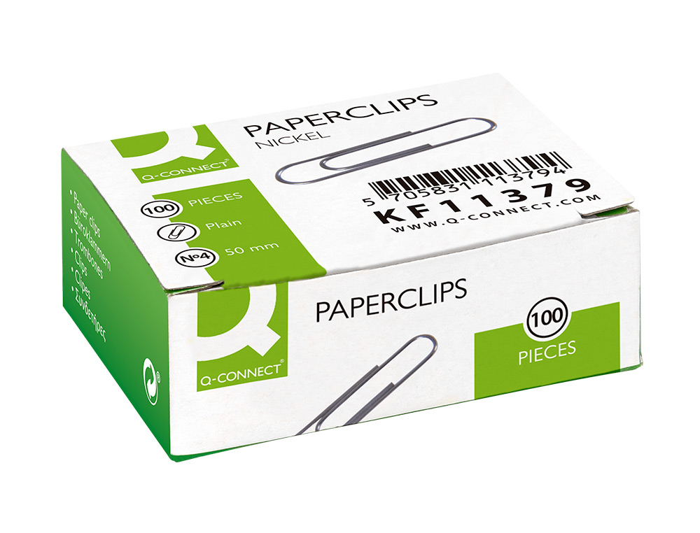 CLIPS NIQUELADOS Q-CONNECT N 4 PLANOS 50 MM CAJA DE 100 UNIDADES