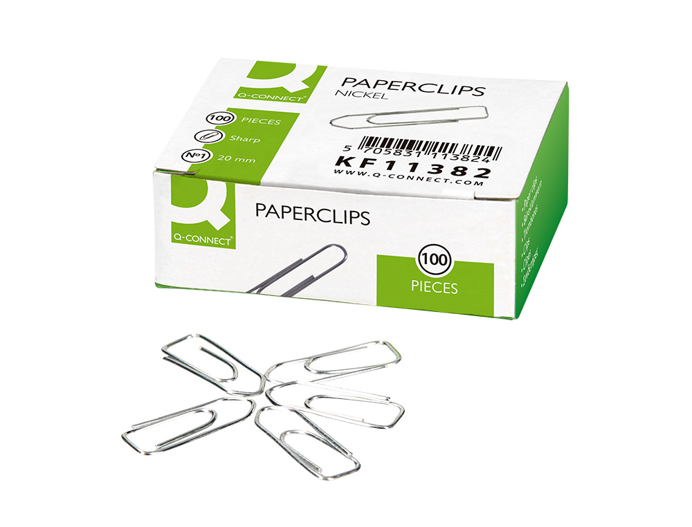 CLIPS NIQUELADOS Q-CONNECT N 1 PICOS 20 MM PUNTA CAJA DE 100 UNIDADES