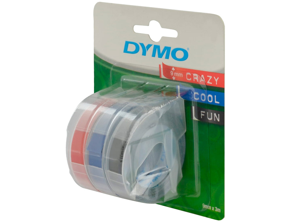 CINTA DYMO 3D 9MM X 3MT PARA ROTULADORA OMEGA/JUNIOR COLOR AZUL/NEGRO/ROJO BLISTER 3 UNIDADES