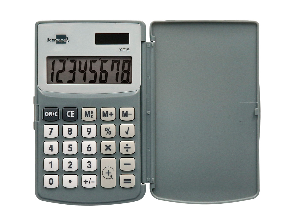 CALCULADORA LIDERPAPEL BOLSILLO XF15 10 DIGITOS CON TAPA SOLAR Y PILAS COLOR GRIS 123X75X12 MM