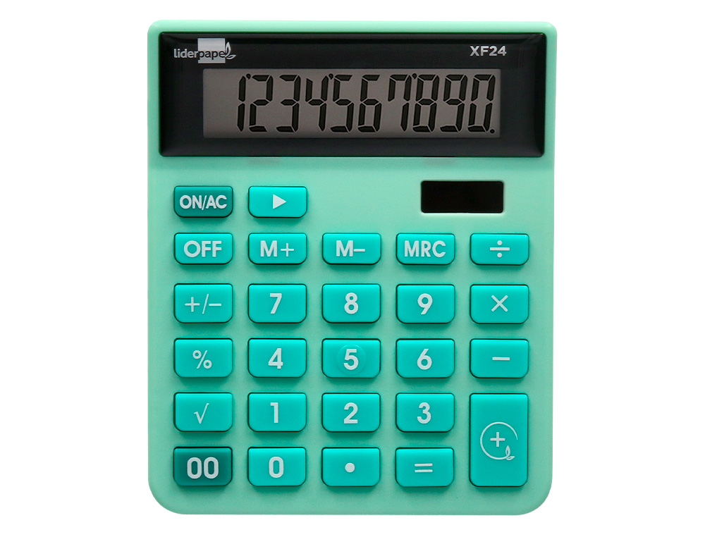 CALCULADORA LIDERPAPEL SOBREMESA XF24 10 DIGITOS SOLAR Y PILAS COLOR VERDE 127X105X24 MM