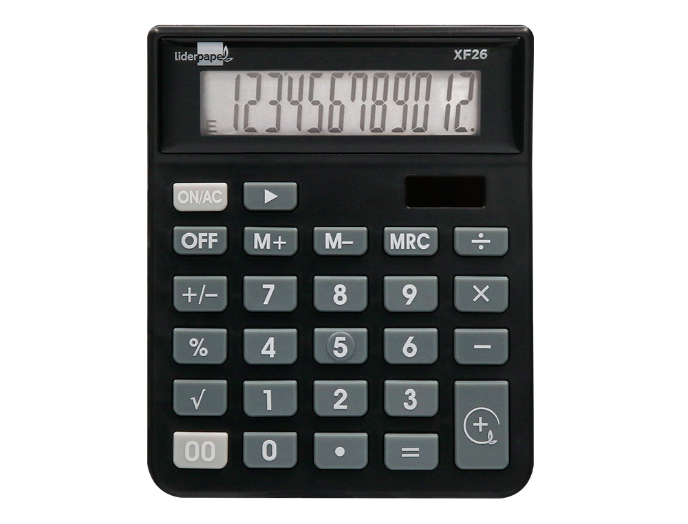 CALCULADORA LIDERPAPEL SOBREMESA XF26 12 DIGITOS SOLAR Y PILAS COLOR NEGRO 127X105X24 MM