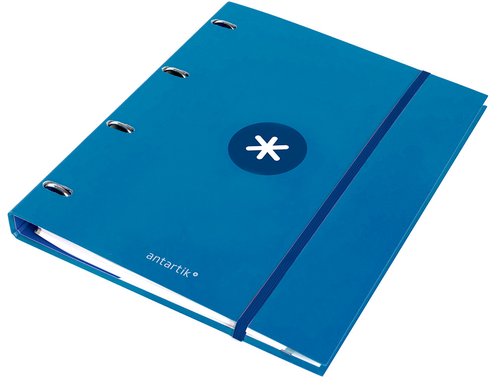 CARPETA CON RECAMBIO ANTARTIK A4 CUADRO 5MM FORRADA 4 ANILLAS 25MM REDONDAS COLOR AZUL MARINO