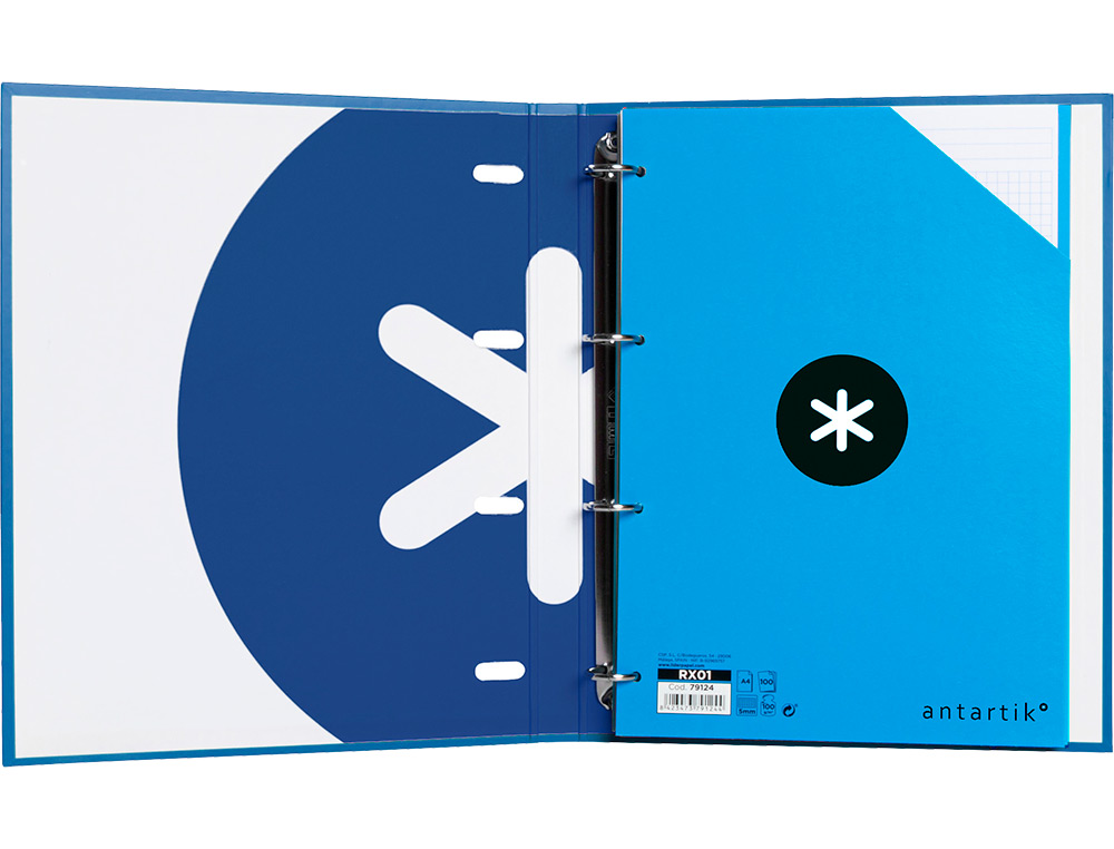 CARPETA CON RECAMBIO ANTARTIK A4 CUADRO 5MM FORRADA 4 ANILLAS 25MM REDONDAS COLOR AZUL MARINO