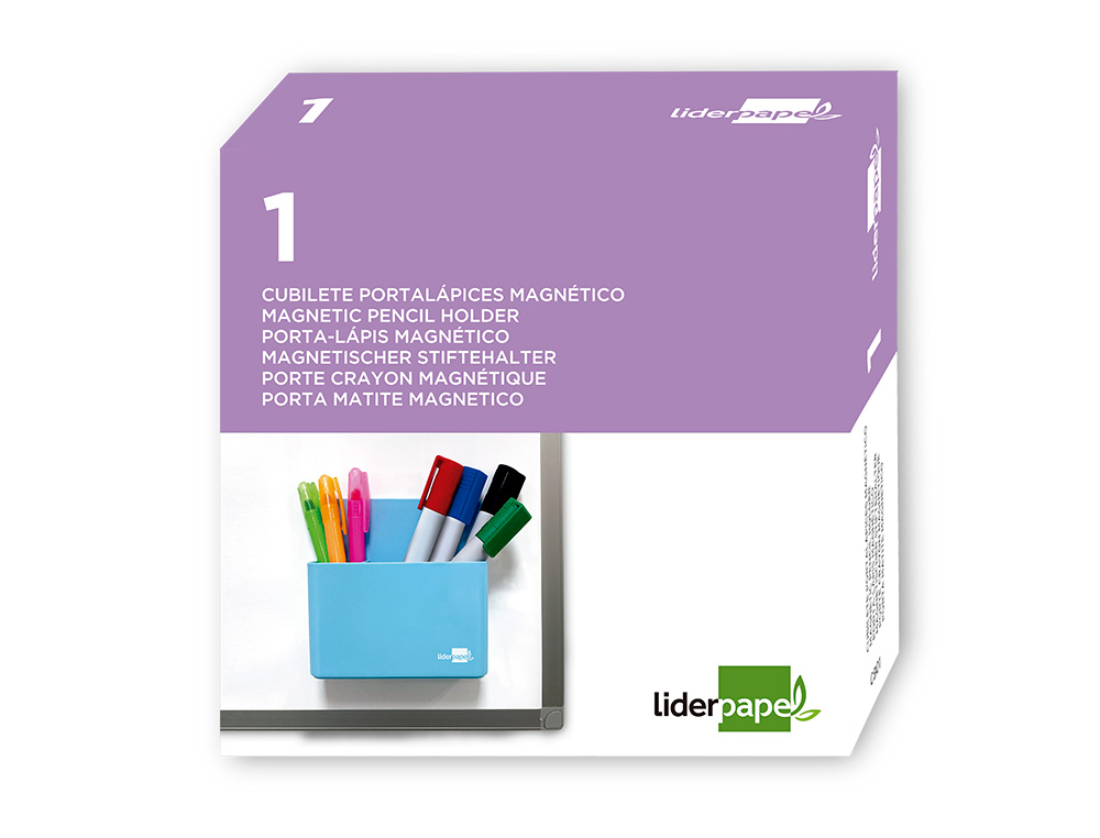 CUBILETE PORTALAPICES LIDERPAPEL AZUL CLARO OPACO PLASTICO MAGNETICO 125X75X40 MM