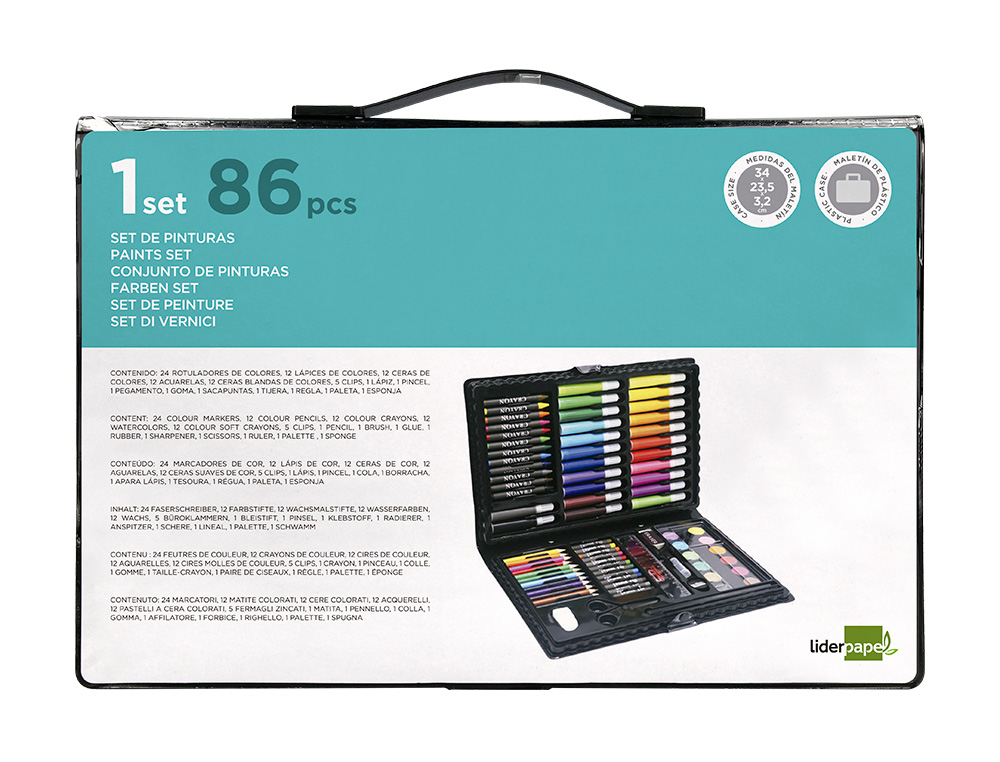ESTUCHE DE PINTURA LIDERPAPEL PLASTICO 86 PIEZAS 34X23X3,2 CM