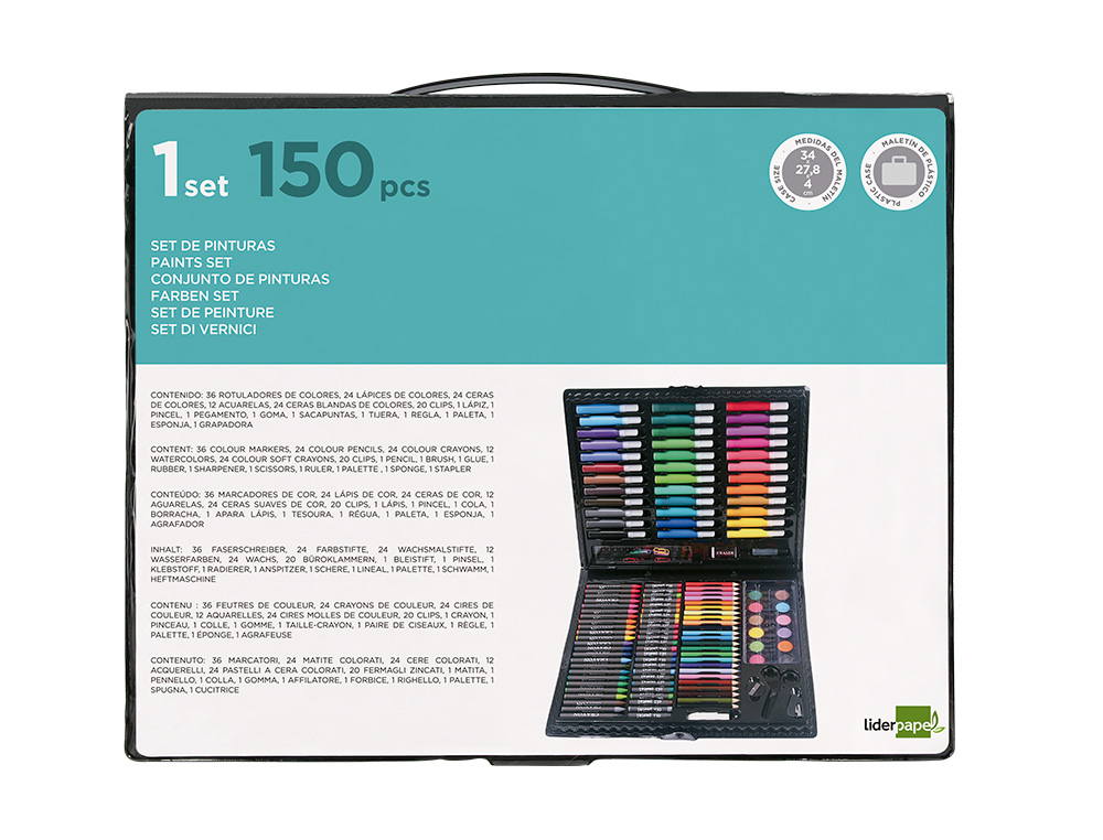 ESTUCHE DE PINTURA LIDERPAPEL PLASTICO 150 PIEZAS 36X31X4 CM