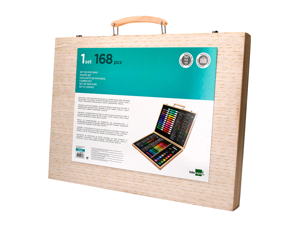 ESTUCHE DE PINTURA LIDERPAPEL MADERA 168 PIEZAS MALETIN 39,3X30X4,8 CM