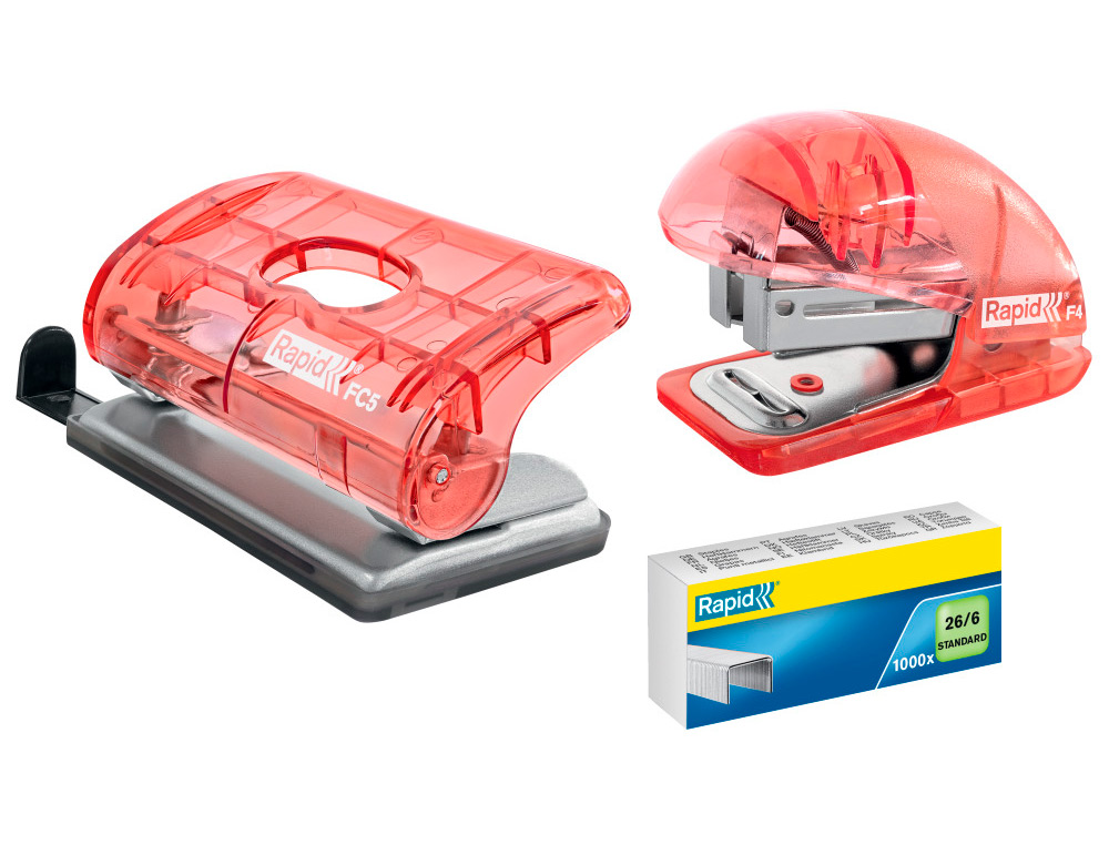 GRAPADORA RAPID MINI F4 COLOUR BREEZE USA GRAPAS 24/6 Y 26/6 COLOR CORAL EN BLISTER