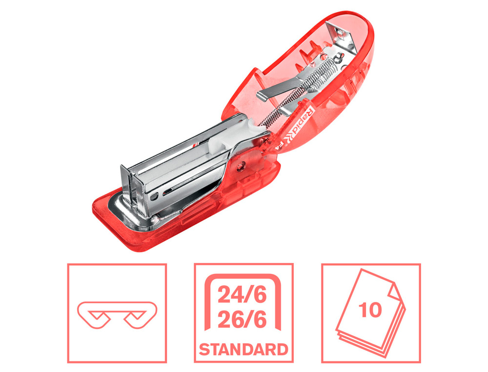 GRAPADORA RAPID MINI F4 COLOUR BREEZE USA GRAPAS 24/6 Y 26/6 COLOR CORAL EN BLISTER