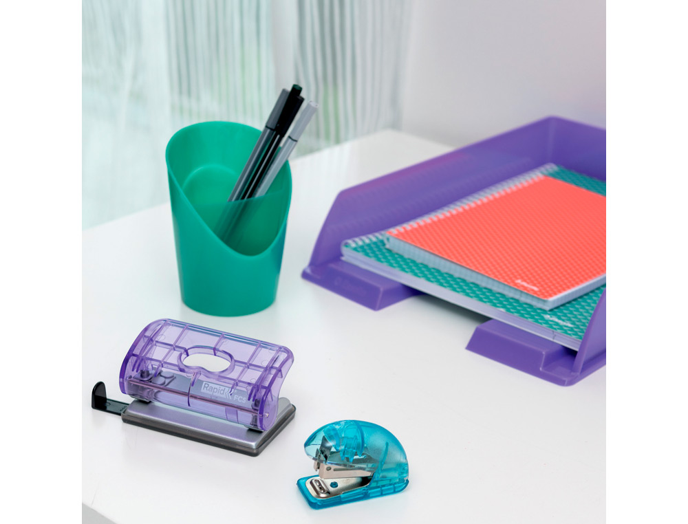 GRAPADORA RAPID MINI F4 COLOUR BREEZE USA GRAPAS 24/6 Y 26/6 COLOR CORAL EN BLISTER