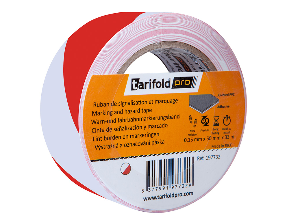 CINTA ADHESIVA DJOIS SEGURIDAD PARA MARCAJE Y SEÑALIZACION DE SUELO 33 MT X 50 MM COLOR BLANCO/ROJO
