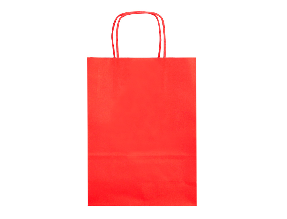BOLSA PAPEL Q-CONNECT CELULOSA ROJO S CON ASA RETORCIDA 240X320X100 MM