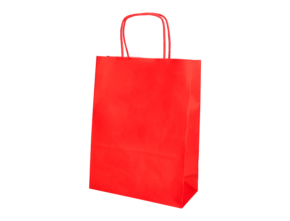 BOLSA PAPEL Q-CONNECT CELULOSA ROJO S CON ASA RETORCIDA 240X320X100 MM