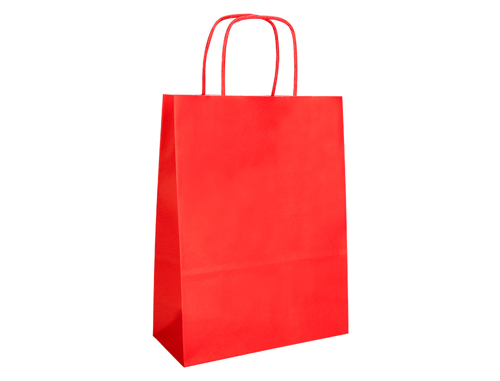 BOLSA PAPEL Q-CONNECT CELULOSA ROJO S CON ASA RETORCIDA 240X320X100 MM