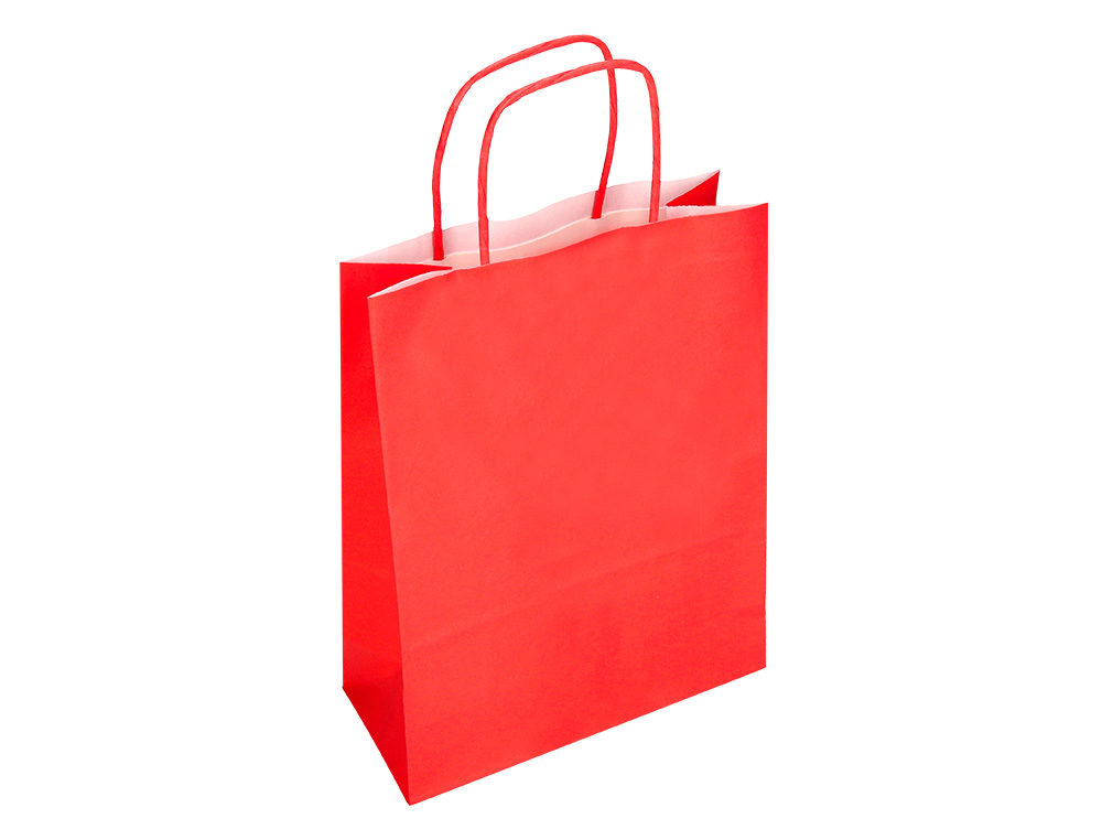 BOLSA PAPEL Q-CONNECT CELULOSA ROJO S CON ASA RETORCIDA 240X320X100 MM