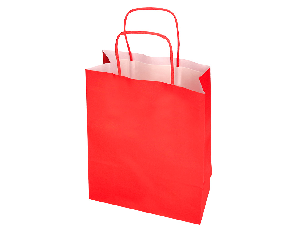 BOLSA PAPEL Q-CONNECT CELULOSA ROJO S CON ASA RETORCIDA 240X320X100 MM