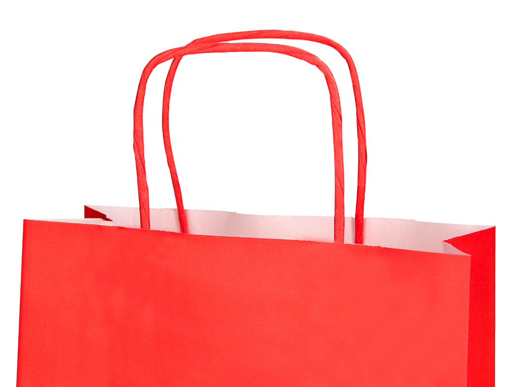 BOLSA PAPEL Q-CONNECT CELULOSA ROJO S CON ASA RETORCIDA 240X320X100 MM