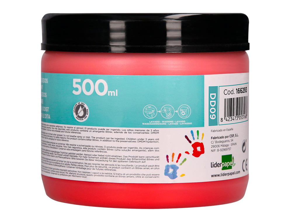 PINTURA DEDOS LIDERPAPEL TARRINA DE 500 ML ROJO