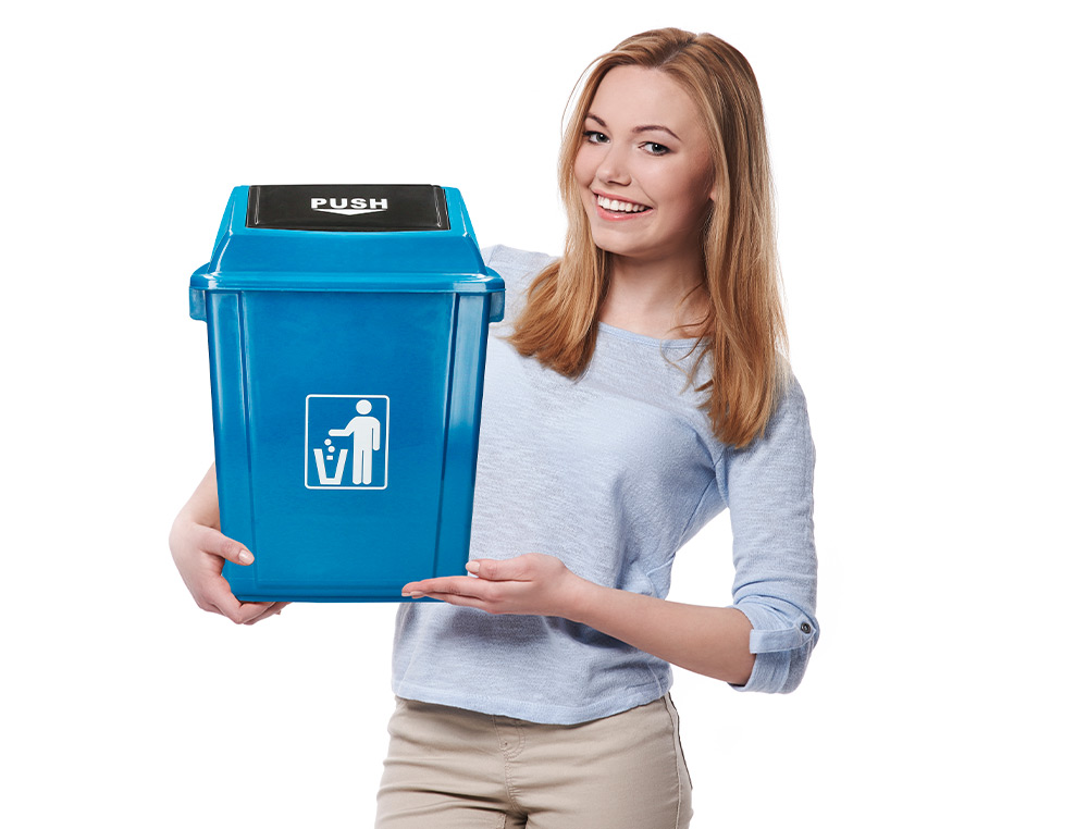 PAPELERA CONTENEDOR Q-CONNECT PLASTICO CON TAPA DE BALANCIN 20 LITROS AZUL 340X240X450 MM