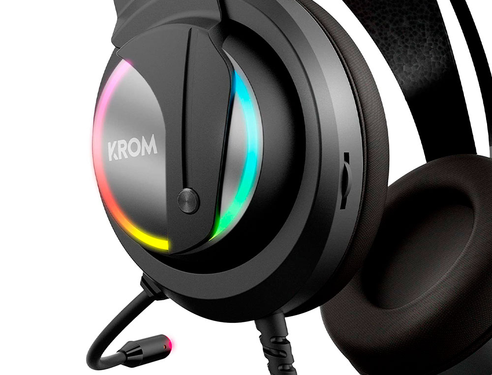 AURICULAR KROM KAPPA GAMING ESTEREO CON MICROFONO FLEXIBLE ILUMINACION LED RGB RAINBOW LONGITUD CABLE 210 CM