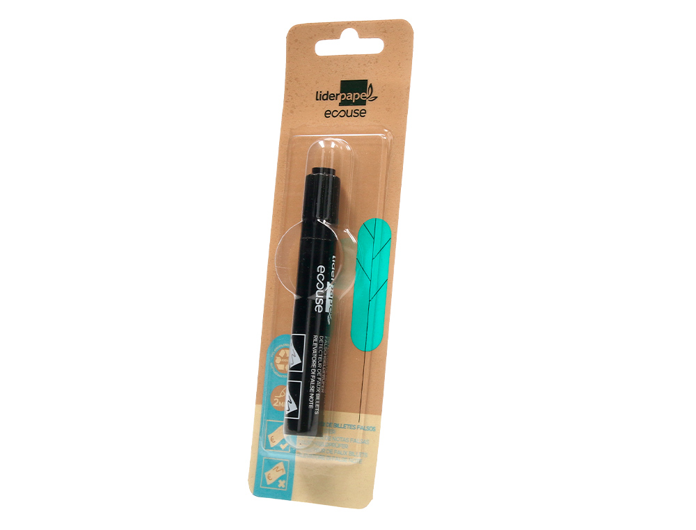 ROTULADOR LIDERPAPEL ECOUSE DETECTOR DE BILLETES FALSOS CUERPO PLASTICO 100% RECICLADO EN BLISTER