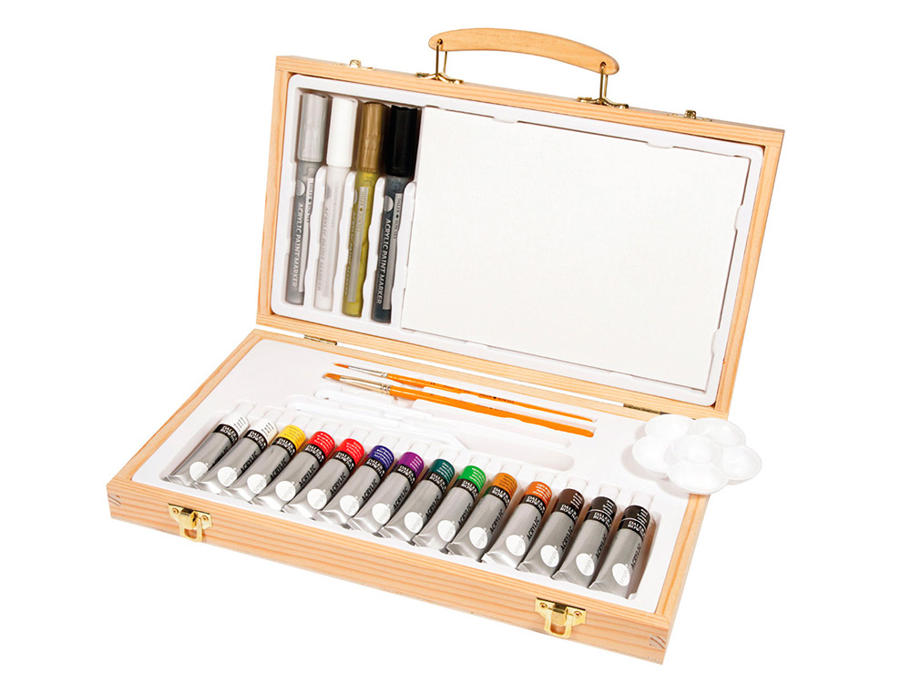 MALETIN DE PINTURAS ACRILICAS DALER ROWNEY MADERA 26 PIEZAS 334X204X50 MM